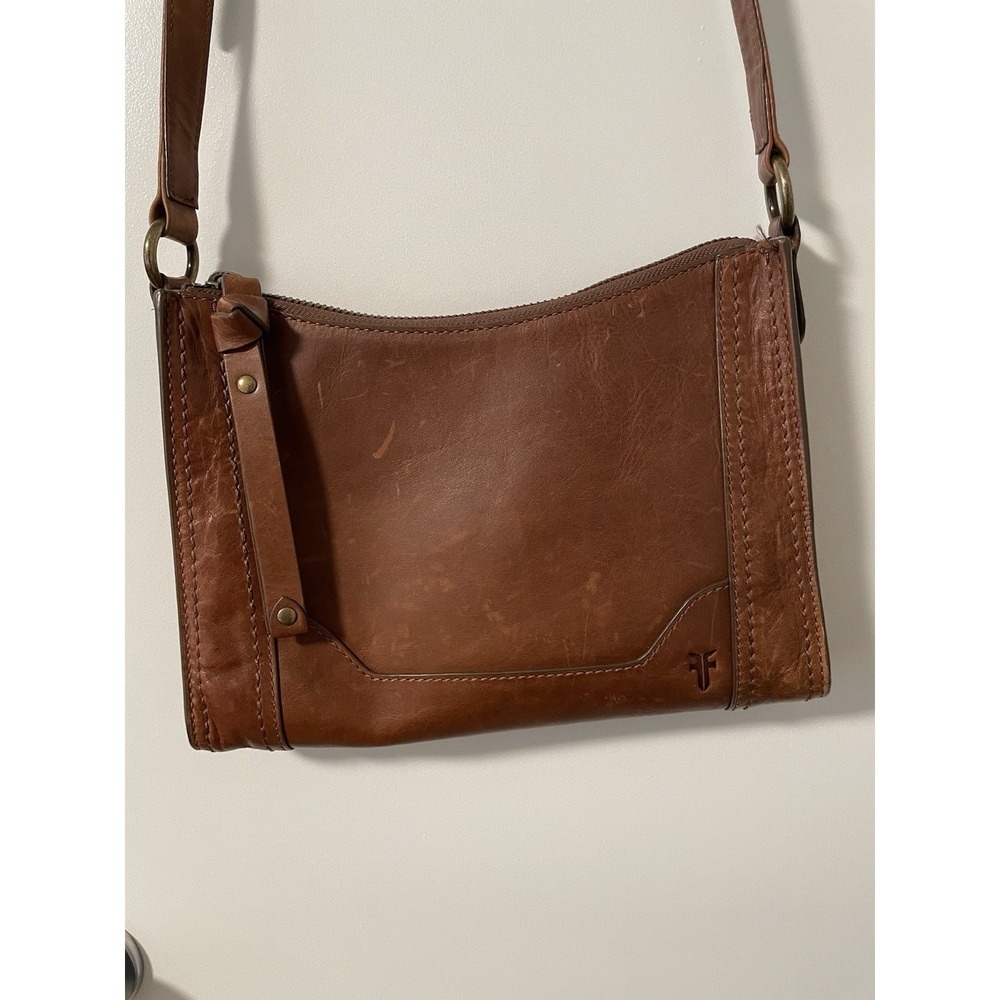 FRYE Melissa Distressed Brown Leather Crossbody Shoulder Bag w/ Adjustable Strap